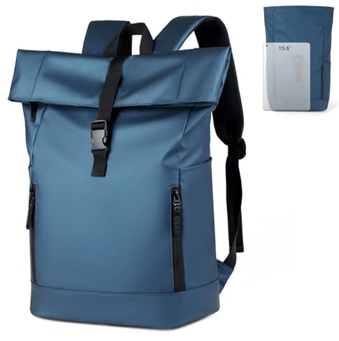 Aulenge Rolltop Mochila Impermeable para Mujeres Hombres Laptop Mochila Mochilas de día Travel Backpack para Viajes Ciclismo Uni Azul