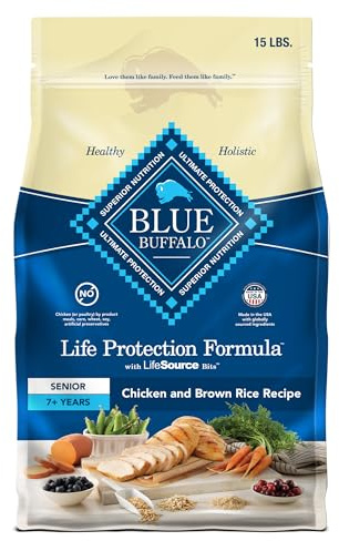 Blue Buffalo Life Protection Formula Senior Dry Dog Food, Supports Joint Health and Mobility, Made with Natural Ingredients, Chicken & Brown Rice Recipe, 15-lb. Bag