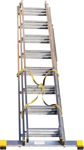 BPS Trade Master Pro 3 Section Extension Ladder | 5.13m / 16.83FT Aluminium Ladders | 150KG Load Capacity, Integral Stabiliser, Auto-Locking, Non-Slip Rubber Feet
