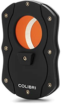 Colibri Cut | Doppel-Guillotine-Zigarrenschneider | Schwarz mit farbigen Klingen |Federauslöser | Bis zu 62 Ringmaß-Zigarren | Ergonomisches Design | Inklusive Geschenkbox (Orange)