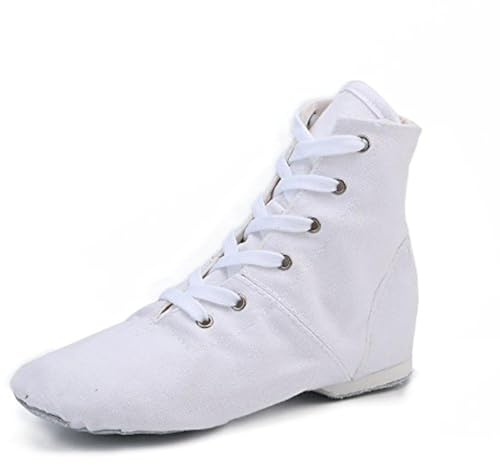 missfiona Scarpe da Jazz Ballo da Donna con Lacci e Suola Divisa Stivali Jazz alla Caviglia(36 EU, Bianco)