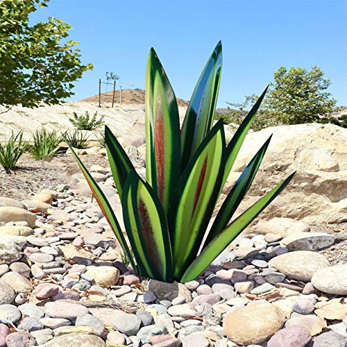 YIWOYI Escultura antigua de tequila, 9 piezas de metal de agave planta de jardín, patio, decoración de jardín, estatua de decoración de jardín, figuras de agave de metal (verde, 65 cm)