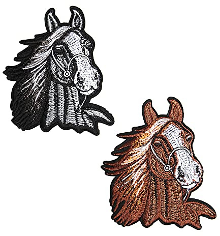 Acxico 2 x Pferdekopf-Reitaufnäher, bestickt, zum Aufbügeln