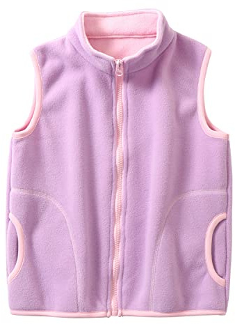 ANIMQUE Bambini Gilet in Pile Polare Ragazzi Ragazze Colletto in Piedi Senza Maniche Giacca Autunno Invernale Cerniera Capispalla Panciotto, Viola 110