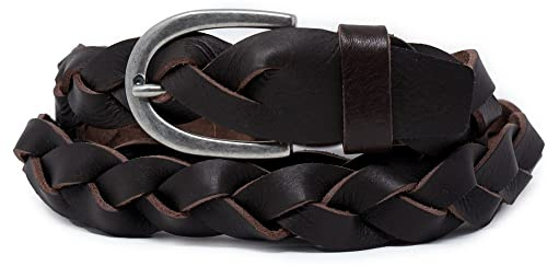 Emila Cintura marrone intrecciata uomo donna unisex Cinta 3 cm artigianale made in italy con fibbia per jeans pantaloni abiti classica Casual Belt di moda da ragazzo ragazza 125 Vera Pelle Marrone