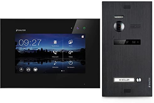 Balter EVO Video Türsprechanlage, Touchscreen, 7 Zoll Monitor, 2-Draht Bus, Türstation für Einfamilienhaus Türklingel, 150° Weitwinkel-Kamera, Schwarz