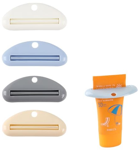 4 Pieces Toothpaste Squeezer Dispenser Clip Tube Toothpaste Squeezer Plastic Toothpaste Clips Toothpaste Cap Dispenser for Toothpaste Hand Cream Cosmetics (4 Color)