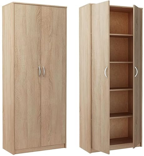 armoire pratique de 180 cm avec 2 portes et 4 étagères - Grande armoire polyvalente - Bureau Sonoma