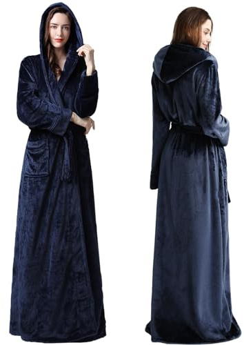 Oksun Womens Long Dressing Gown Robe Full Length Ladies Fluffy Plus Size Fleece Hooded Winter Warm Bathrobe