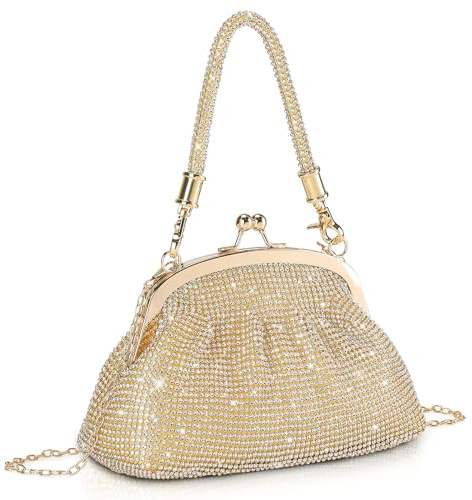 BAIGIO Bolso de Boda, Clutch Mujer Fiesta Carteras de Mano Ceremonia Bolso de Noche Embrague Bandolera con Cadena Novia, Diamantes