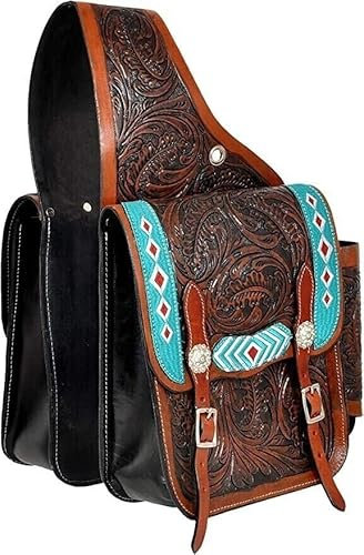 EQUIGEAR Western-Leder-Satteltasche für Pferde | Reitvergnügen Wanderritt geeignet für Reiten und Fassrennen | Satteltasche mit verstellbarem Riemen GRÖSSE: 10X10X3 SA-23
