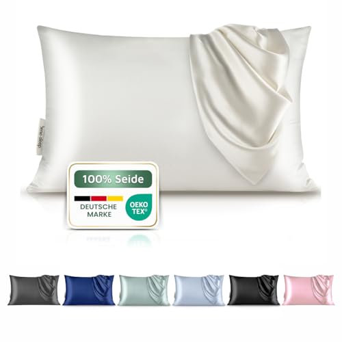 bene-sleep® Premium Seidenkissenbezug – 100 % Maulbeerseide 22 Momme | Verstärkte Nähte | Oeko-TEX Zertifiziert* | Anti-Frizz & Faltenreduzierung | hypoallergen & hautfreundlich (Weiß, 40x80 cm)