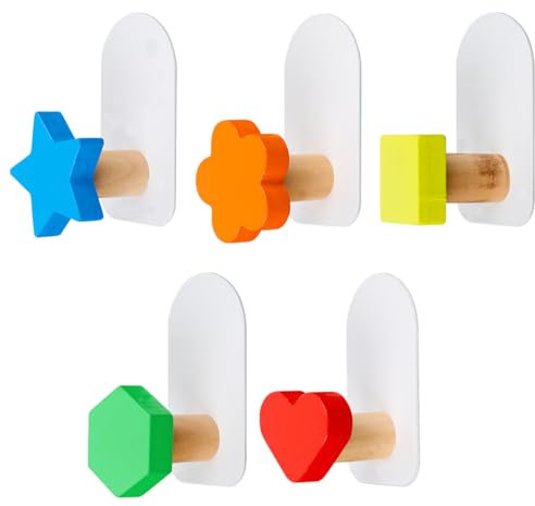 Lnjya 5 Stück Selbstklebender Haken, Handtuchhaken Wandhaken, Handtuchhalter ohne Bohren, Wandhaken Garderobenhaken für Badezimmer Schlafzimmer Küche Wohnzimmer Kinder Kleiderhaken (Macaron)