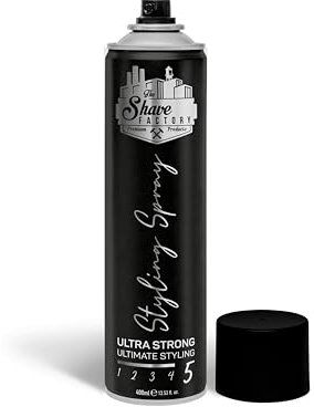 The Shave Factory Ultra Strong Styling Spray: Long-lasting Hold, Perfect Control and Impeccable Style - Ultimate Aid for Men for Strong, Long-lasting and Safe Hair Styling 400ML