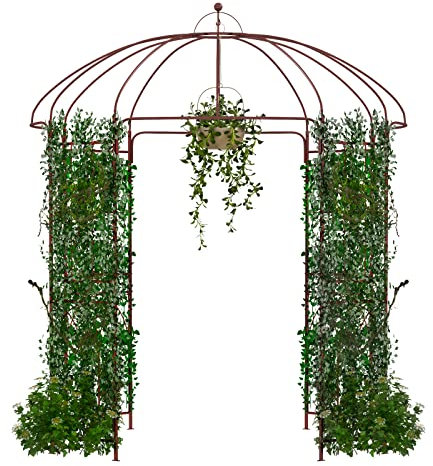 HOMASIS Tonnelle de roses en métal avec crochet et toit, treillis pour plantes grimpantes, tonnelle de jardin, pergola pour jardin, mariage (211 x 211 x 256 cm, bronze)