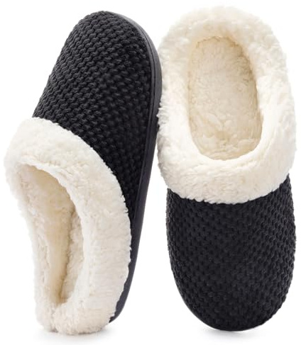 ULTRAIDEAS Women's Warm Winter House Shoes Slippers Memory Foam with Comfy Fleece, Fuzzy Slip-on Indoor Outdoor (Crow Black, Size 8.5)