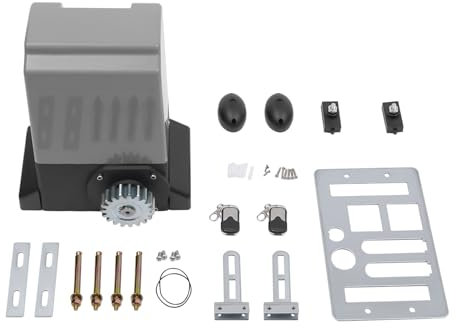 SOLOCJNL Elektrischer Schiebetorantrieb, 370W Torantrieb Schiebetor Set mit 2 Fernbedienung Toröffner & Infrarotsensor für max. 600kg und 12m Schiebetor für Hotel, Fabrik