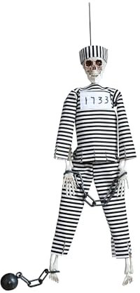 FIESTAS GUIRCA | Gefangener Skelett Hängefigur (45 cm) - Halloween Dekoration für Partys und Feiern - Ideal für gruselige Umgebungen und Skelett-Themen - Schwarz und Weiß