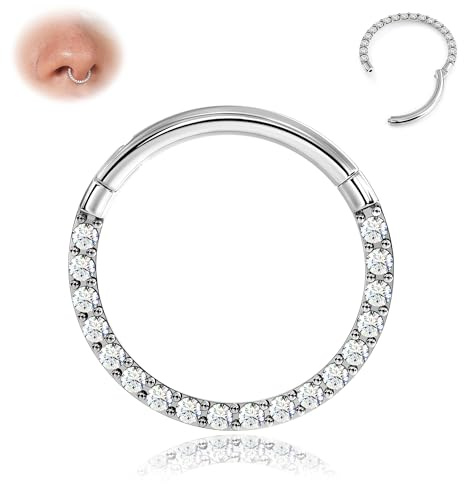 BodyBonita Piercing al Setto con CZ - Acciaio Chirurgico 316L Septum Piercing 18G Naso Cerchio Nostril Piercing Trago Helix Orecchino Cartilage Daith Piercing Naso Anello 8mm Argento