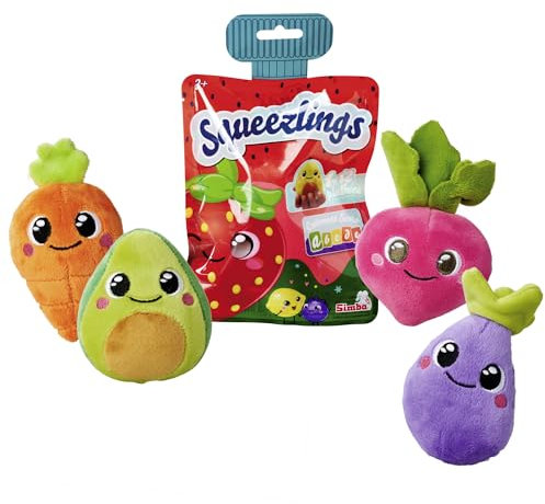 Squeezlings, 12 Plüschfiguren zum Sammeln, es Wird nur EIN Artikel geliefert, Obst und Gemüse aus Plüsch, super Soft, niedliche Gesichter, ca. 8cm, ab 3 Jahren