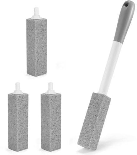 4 Pack Gnvop Toilet Pumice Stone with Long Handle,Pumice Stone Toilet Bowl Cleaner,1 Cleaning Handle, 4 No Touch Replaceable Piedra Pomez for Cleaning Toilets, Bathtubs, Grills, Swimming Pools, Sinks