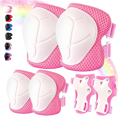 Knieschoner Kinder 3-14 Jahre,6-TLG.mit Ellbogen- und Handgelenkschutz passend für Jungen und Mädchen,Kinder Knieschoner Set für Inliner Skates Scooter Fahrrad Rollschuhe (Pink, S)