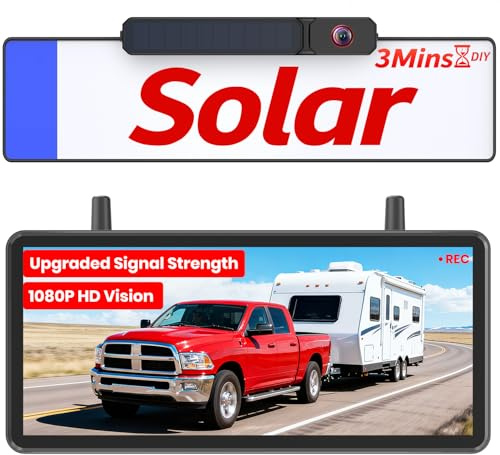 AUTO-VOX Solar Wireless Reversing Camera Kit: 7.2 HD Split-Screen, Dual Antenna Signal Upgrade, 3-Minute Easy Install, 1080P Color Night Vision, DVR Recording Reverse Camera for Car, Van, Trailer