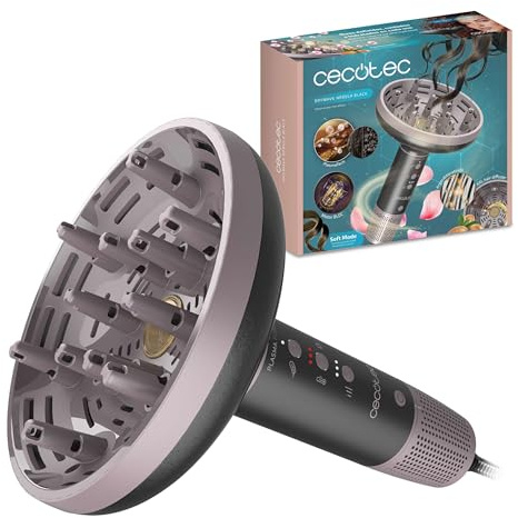 Cecotec Secador Difusor Pelo Rizado XXL DryWave Nébula Black. 1300W, Aceite de Argán y Queratina, Motor Brushless, PlasmaTech Antiencrespamiento, Modo Soft, 3 Velocidades y Temperaturas, 12 Púas