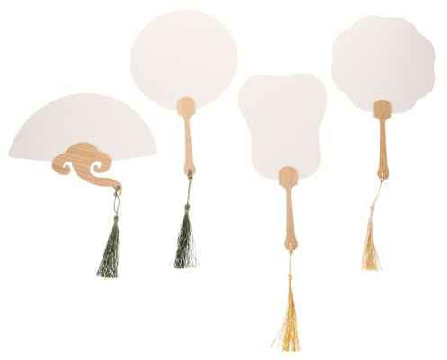 Ciieeo 4 piezas Unidades Abanicos de Papel Blanco para Pintar Abanicos de Mano DIY Ligeros y Portátiles Decorativos Resistentes para Manualidades Cosplay y Decoración