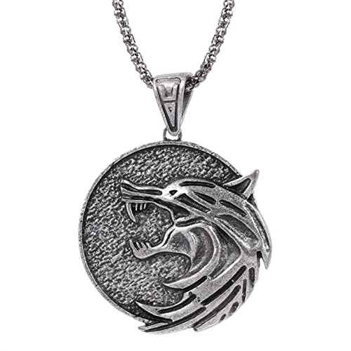 Vintage gotiskt mode Wizard hänge halsband hänge Collier Medallion Wizard Wolf Wild Hunt Herrhalsband