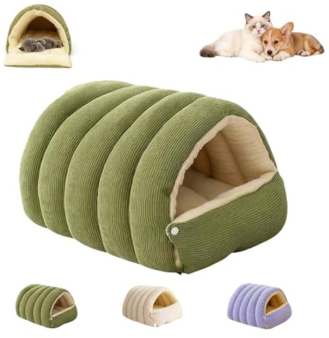 USMEI Cozy Monster Cat Bed, Cat Cave Bed for Indoor Pets, Warm Housebed, Windproof Removable Washable Tent Beds Pet Bed Soft Calming Nest for Cats and Small Dogs (Green)