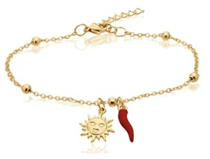 Bracciale donna acciaio con charm e corno portafortuna (sole oro)