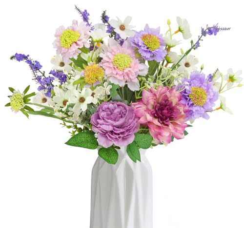 LEIMEND 11 Pezzi Giglio Viola Finte Fiori di Ciliegio Seta Artificial Bouquet di Fiori Peonia Piante Artificiali per Matrimoni Casa Feste di Compleanno Decorazioni da Giardino