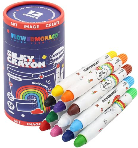 Lebze 12 Colors Toddler Crayons, Non Toxic Silky, Jumbo Washable Baby Coloring Tool, Large Size for Kids and Children, Safe Art School Supplies for Boys & Girls Flower Monaco