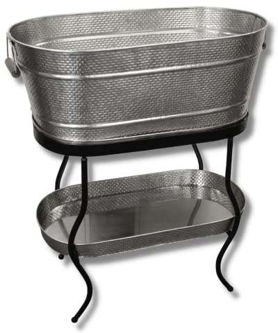 TableCraft GTSS2313N Brickhouse Beverage Tub Set, 12.75 Gallons, 27.5 x 15 x 32 Silver, Includes Stand, Accessory & Condensation Trays, Stainless Steel & Wood, Ideal for Indoor/Outdoor Events