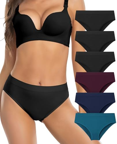 Womens Bikini Panties Seamless Underwear, Soft Stretch Cheekini Hipster Briefs 6 Pack (Assorted L)