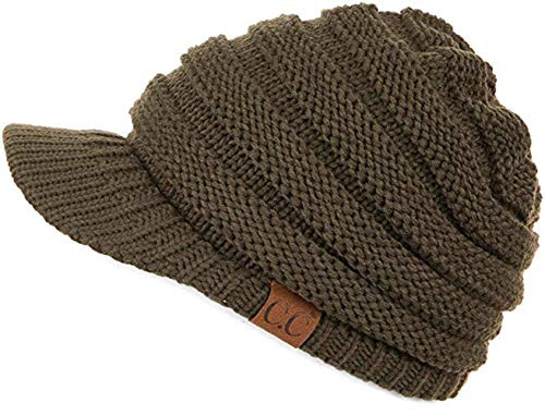 Folie Co. Gorro de Punto canalé con Visera para Invierno - Verde - Talla única