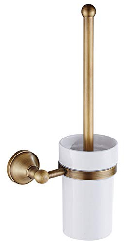 Calayu WC-Bürste und Halter, antike Bronze keramisch Toilettenbürste & Halter Set Wandmontage & stehender Toilettenhalter Messing Badzubehör