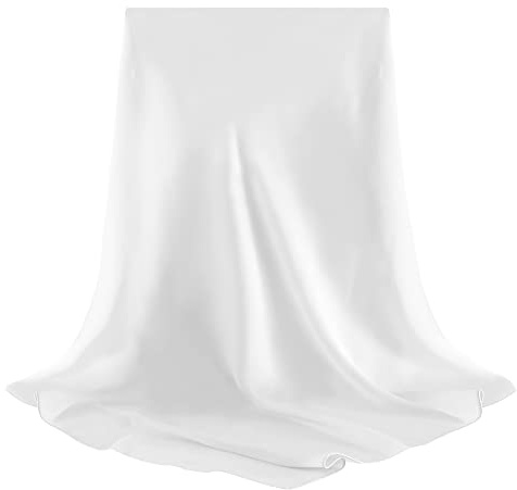 vimate White Silk Scarf for Women, Ladies 35 inch Square Ivory 100% Real Silk Head Scarf with Gift Box Packaged (036-White)