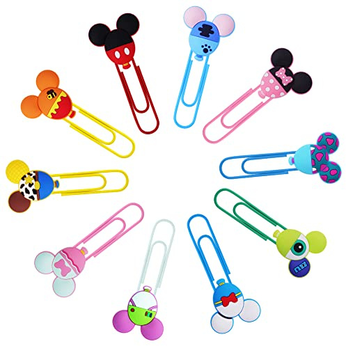 AUAUY 10PCS Cute Mouse Paper Clips, Book File Page Marker Clips for Teacher & Students, Colorful Office Supplies Gifts Bookmark Clamp Desk Accessories Stationery for School Kids Adult