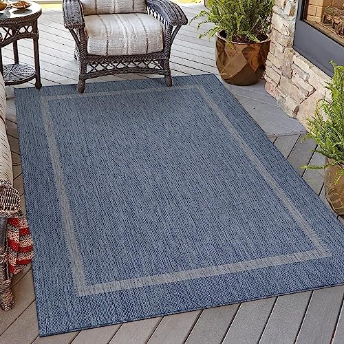 HomebyHome In & Outdoor Teppich Wetterfest Sisal Optik Blau 80x150 cm Läufer - Balkon Teppich Wasserfest, Waschbar, Flachgewebe - Ideal für Küchenläufer, Camping, Garten und Terrasse