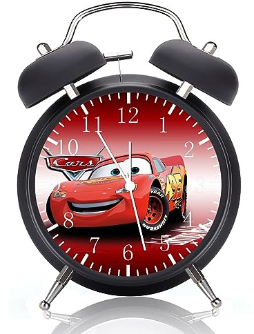 Cars Alarm Desk Clock Twin Bell with Night Light Quite Silent Non-Ticking 4 Inches Glass Face - Great Decor for Home or Office – Best Gift Ideas for Birthday or Holidays F59