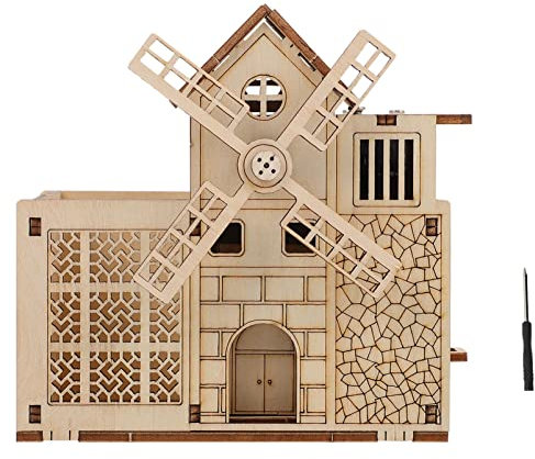 Toyvian 1 Satz Modell Aus Bauen Sie Ihr Puzzle Desktop-musikalische Verzierung DIY-Modell Modellbausätze Selber Machen Stifthalter Holzpuzzle 3D Windmühle Dreidimensional Hölzern
