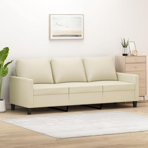 Gecheer Gräddfärgad 3-sits soffa 180 cm, modern vadderad soffbädd för vardagsrum/kontor, soffa i konstläder
