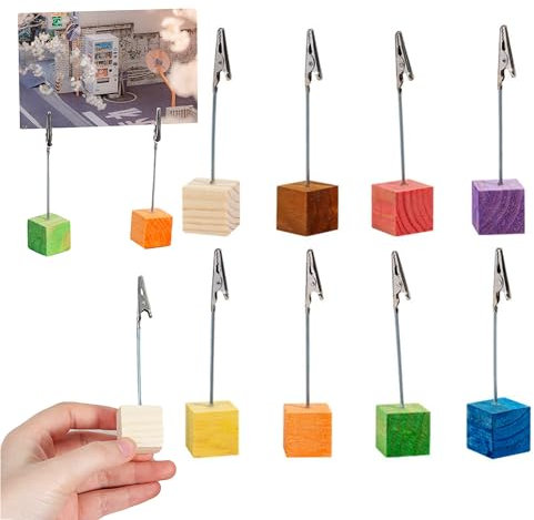 OHYER 8 Stück Holz Tischkartenhalter Postkartenhalter Notizhalter Kartenständer Platzkartenhalter Fotohalter Zettelhalter Memo Clip Halter teilige Tischkartenhalter Set Kartenhalter für Tischdeko (8)