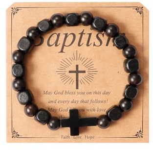 Eigso Herr kristen gåva kors länk armband trä mala-pärlor handgjorda bön armband för man kvinna, 7.28 inches, Trä, Ingen ädelsten