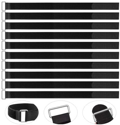 Sangles Scratch Velcr 50cm，Lot de 10 Sangles Scratch Velcr 50cm Réutilisables - Attaches Câble en Nylon Noir - Boucle en Métal Flexible - Serre Cable Auto-agrippant pour Gestion de Câbles et Fixation