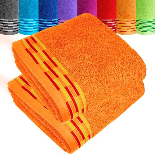 Lashuma orangene 50x100 cm Handtücher Set 2 Stück aus 100% Baumwolle, Lugano Frotteetücher Made in Portugal