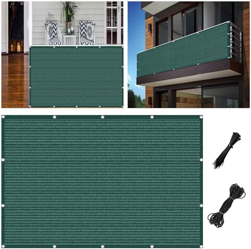 Pantalla de Privacidad 60 x 270 cm Resistente Privacidad Transpirable Pantalla para Balcón Privacidad con Cuerda y Bridas para Aire Libre, Verde Oscuro