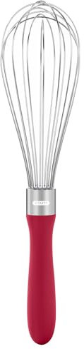 U-Taste Frusta da Cucina: 28 cm Medio Frusta a Palloncino in Acciaio Inox 18/10, con 8 Fili Altamente Flessibili e Manico in Silicone per Battere, Mescolare Impasti e Creme (Rosso)